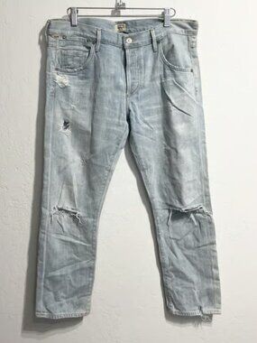 Citizens of Humanity Denim Jeans 28 Emerson Slim Boyfriend Light Blue Distressed